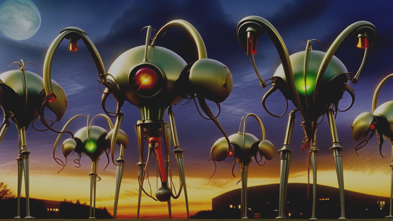 A computer generated graphic of tripods from the novel War of the Worlds by HG Wells